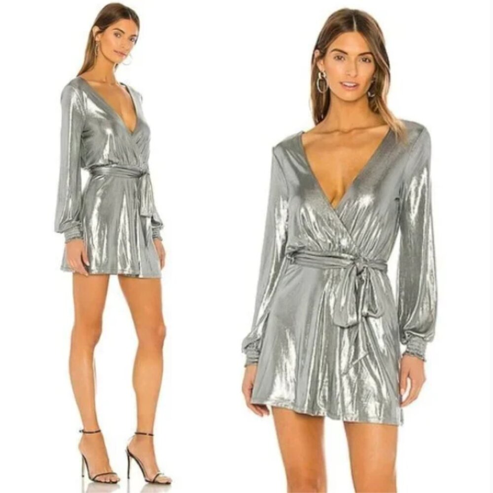 Lovers and Friends Elisa Mini Dress in Silver Metallic XS